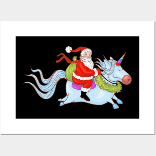 santa riding unicorn christmas Posters and Art